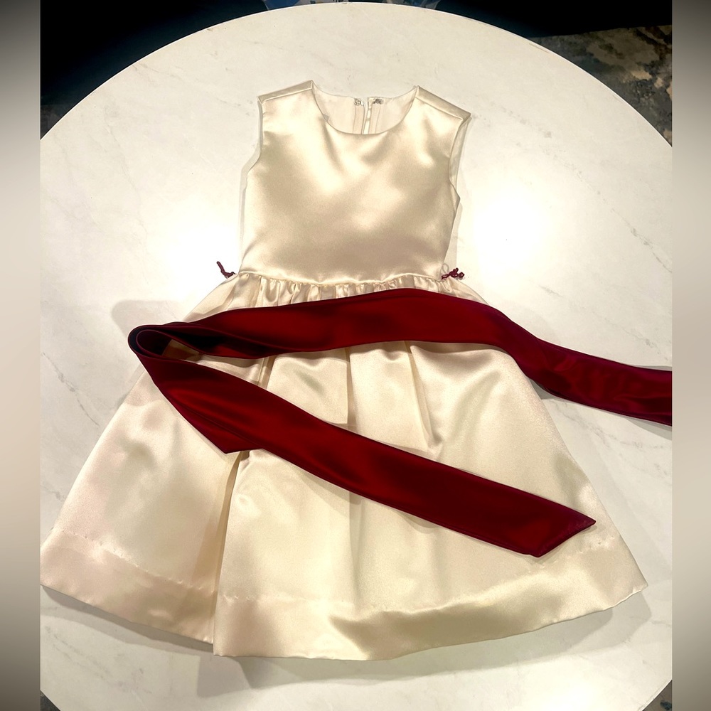 Dessy Girl ivory satin flower girl dress with tulle and ribbon - size 2 & 4